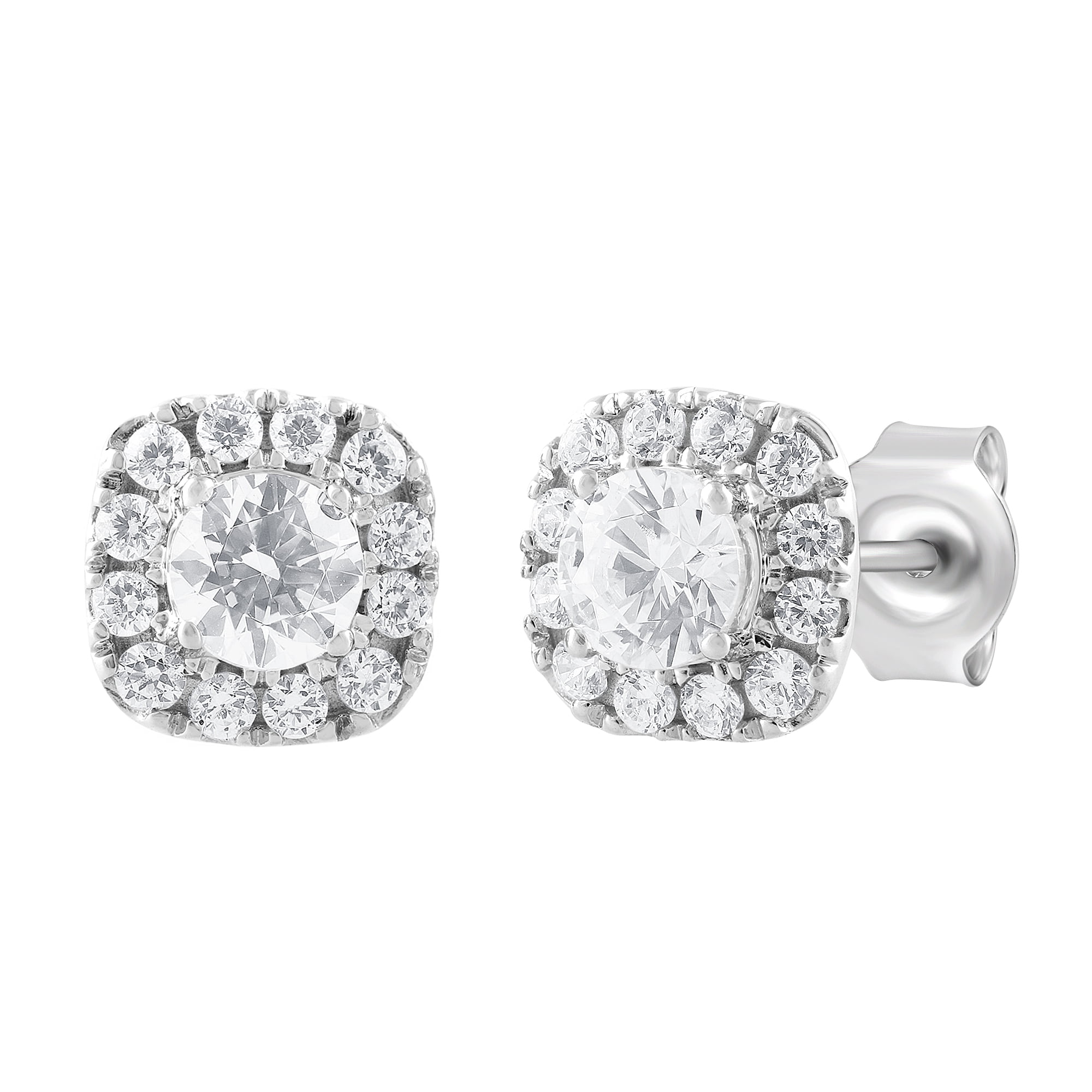 Unique Moments 1.00ct Lab Grown Diamond Solitaire Halo Earrings in 14K White Gold (G-H, SI1-SI2)