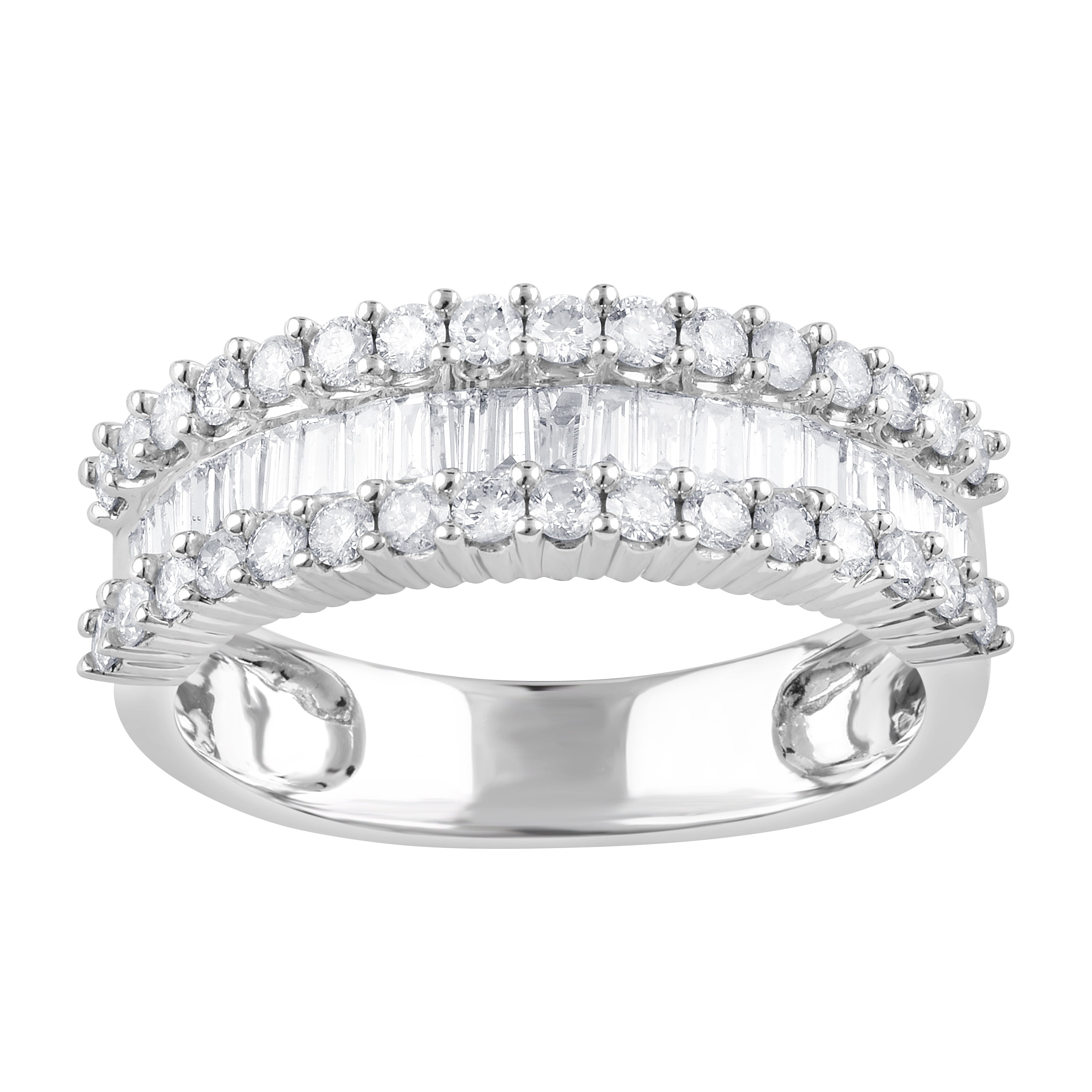 Unique Moments 1.02 Ct Round & Baguette Cut Lab Grown Diamond Engagement Ring Sterling Silver