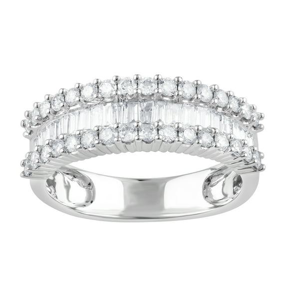 Unique Moments 1.02 Ct Round & Baguette Cut Lab Grown Diamond Engagement Ring Sterling Silver