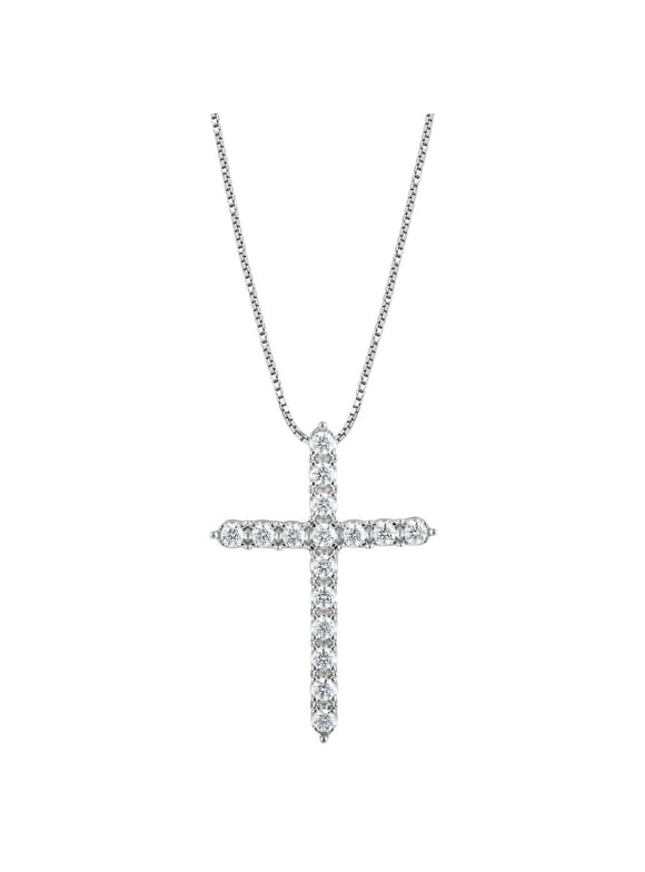 Unique Moments 1/2 Carat Round Lab Grown Diamond Cross Pendant Necklace in Sterling Silver (J-SI-I1)