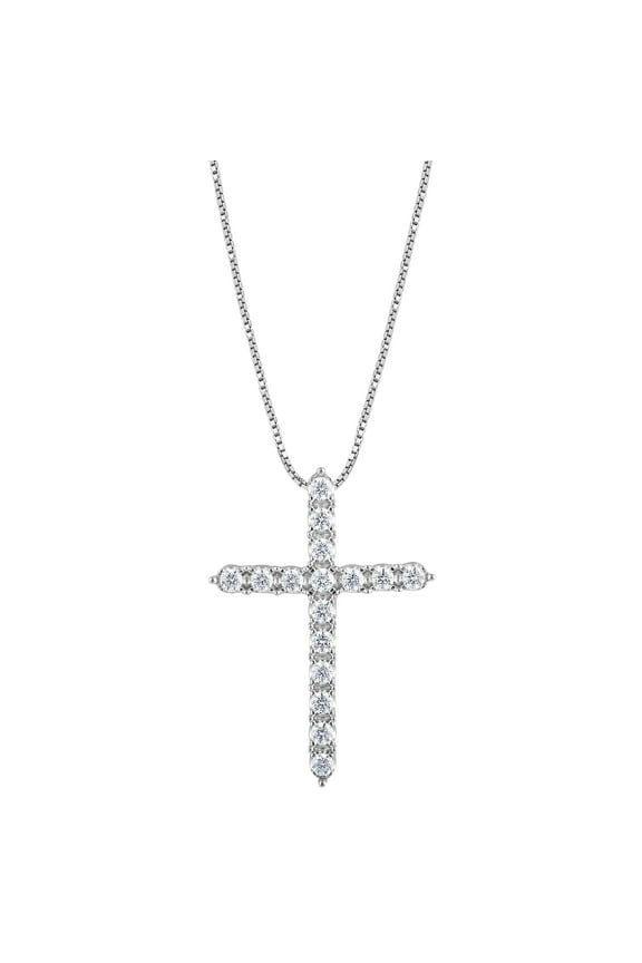1/2 Ct Lab Grown Diamond Cross Pendant Necklace in Silver for Women (J-SI-I1)