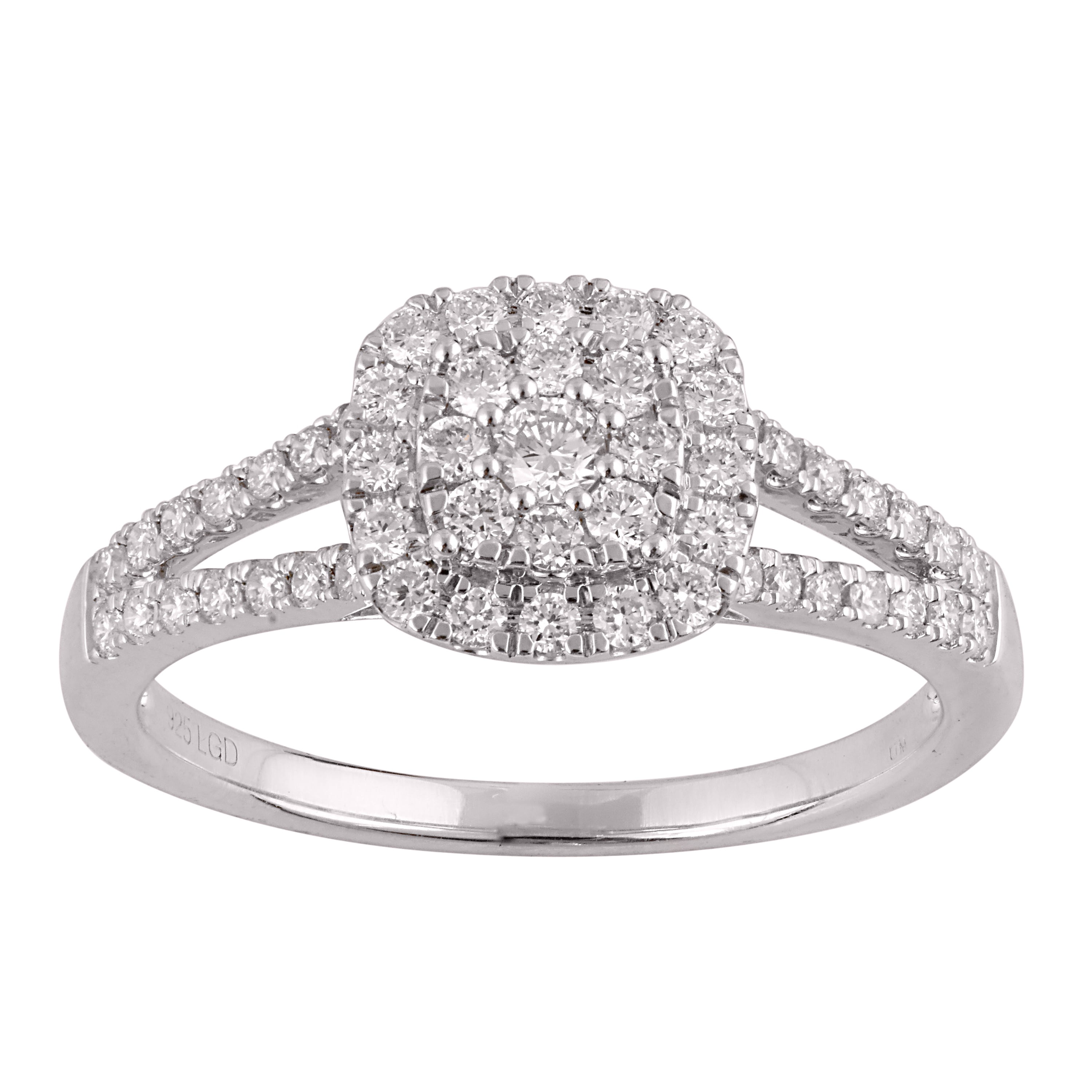 Unique Moments 1/2 Ct Lab-Grown Diamonds Split Shank Halo Engagement Ring in Sterling Silver (J-SI-I1)