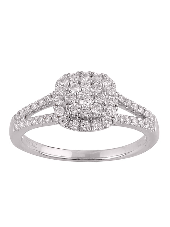 1/2 Ct Lab-Grown Diamonds Split Shank Halo Engagement Ring in Sterling Silver (J-SI-I1)