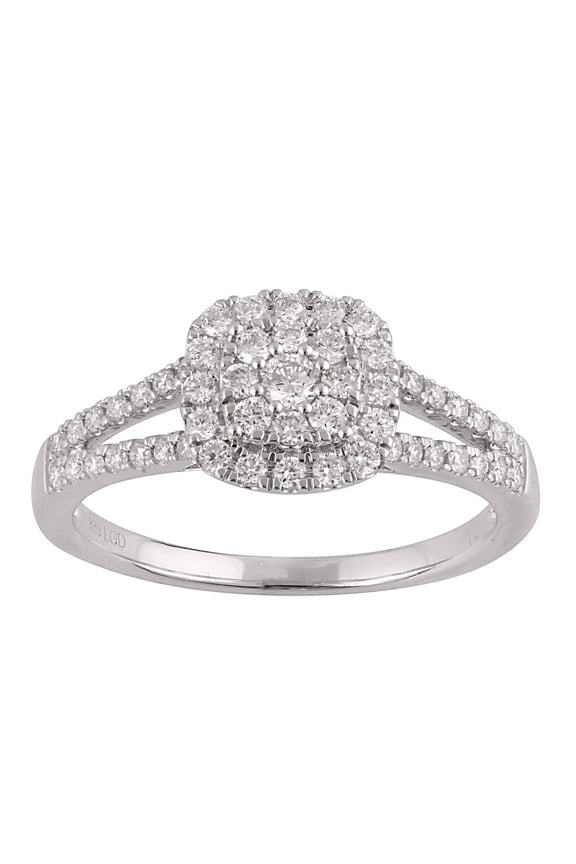 1/2 Ct Lab-Grown Diamonds Split Shank Halo Engagement Ring in Sterling Silver (J-SI-I1)