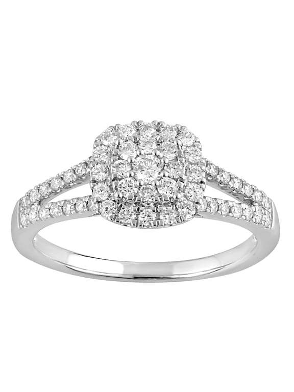 1/2 Ct Lab-Grown Diamonds Split Shank Halo Ring in Sterling Silver for Women (J-SI-I1)