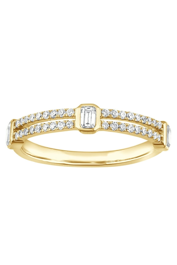 1/2 Ct Round & Baguette Cut Lab Grown Diamond Ring Sterling Silver over Yellow Plated