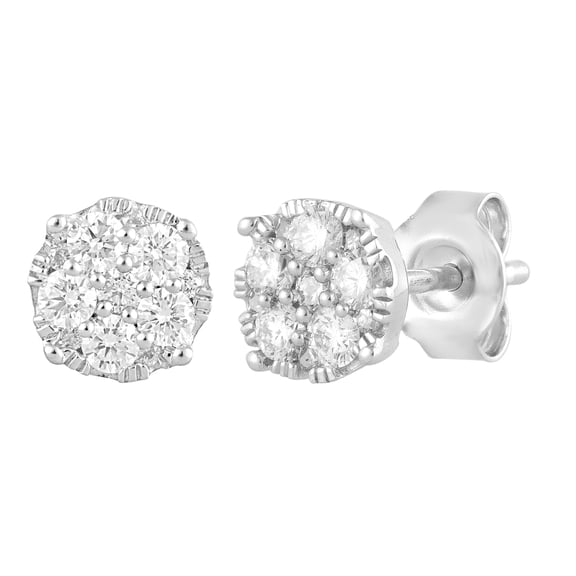 Unique Moments 1/2 Ct Round Lab Grown Diamond Cluster Stud Earring in Silver for Women (H-I, SI-I1)