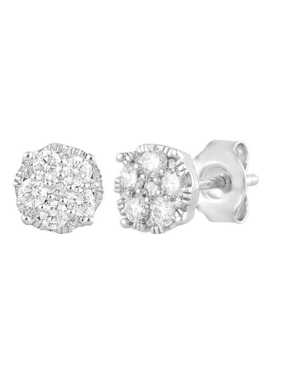 1/2 Ct Round Lab Grown Diamond Cluster Stud Earring in Silver for Women (H-I, SI-I1)