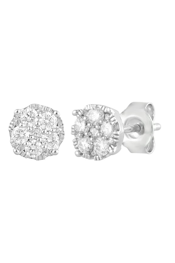 1/2 Ct Round Lab Grown Diamond Cluster Stud Earring in Silver for Women (H-I, SI-I1)