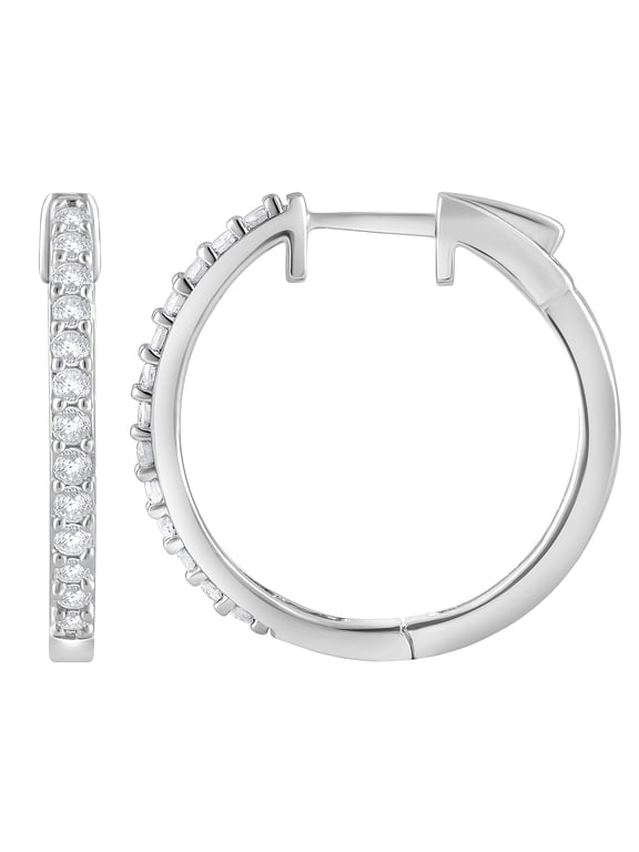 1/2 Ct Round Lab Grown Diamond Hoop Earrings in Sterling Silver for Women