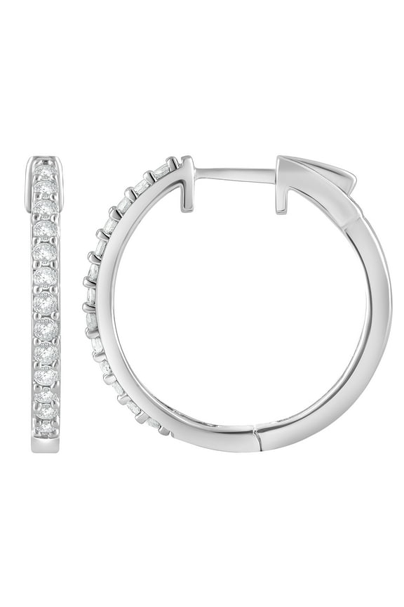 1/2 Ct Round Lab Grown Diamond Hoop Earrings in Sterling Silver for Women