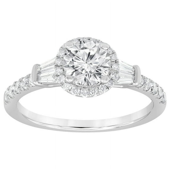 Unique Moments 1.25 ct Round-Cut Side Baguette Lab Grown Vintage Halo Diamond Engagement Ring 10KT White Gold