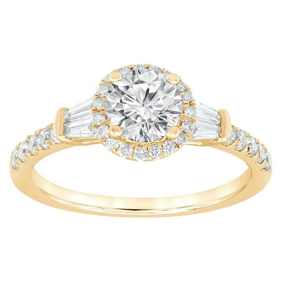 Unique Moments 1.25 ct Round-Cut Side Baguette Lab Grown Vintage Halo Diamond Engagement Ring 14KT Yellow Gold