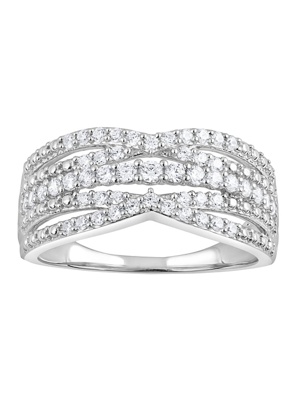 1/3 Ct Round Cut Lab Grown Diamond Crossover Cocktail Ring in Sterling Silver (H-I, SI-I1)
