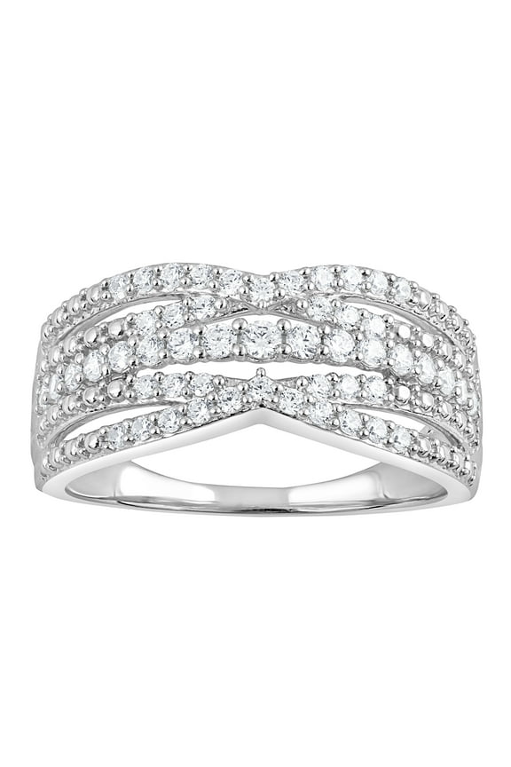 1/3 Ct Round Cut Lab Grown Diamond Crossover Cocktail Ring in Sterling Silver (H-I, SI-I1)