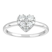 UNIQUE MOMENTS 1/3 Ct Round Cut Lab Grown Diamond Love Heart Ring in Sterling Silver (H-I, SI-I1)