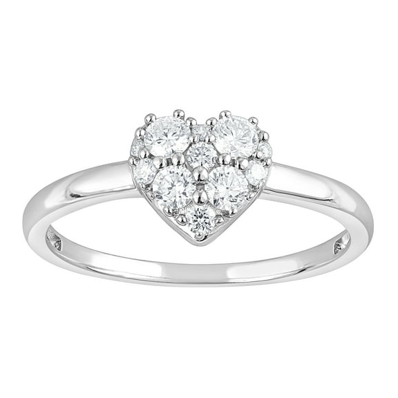 Unique Moments 1/3 Ct Round Cut Lab Grown Diamond Love Heart Ring in Sterling Silver (H-I, SI-I1)