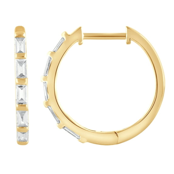 Unique Moments 1/4 Ct Baguette Lab Grown Diamond Hoop Earrings in Silver for Women (J, SI-I1)