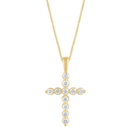 Unique Moments 1/4 Ct Lab Grown Diamond Cross Pendant Yellow Plated Silver for Unisex (J, SI-I1)