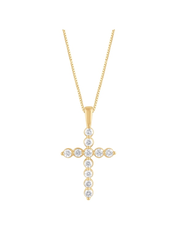 Unique Moments 1/4 Ct Lab Grown Diamond Cross Pendant Yellow Plated Silver for Unisex (J, SI-I1)