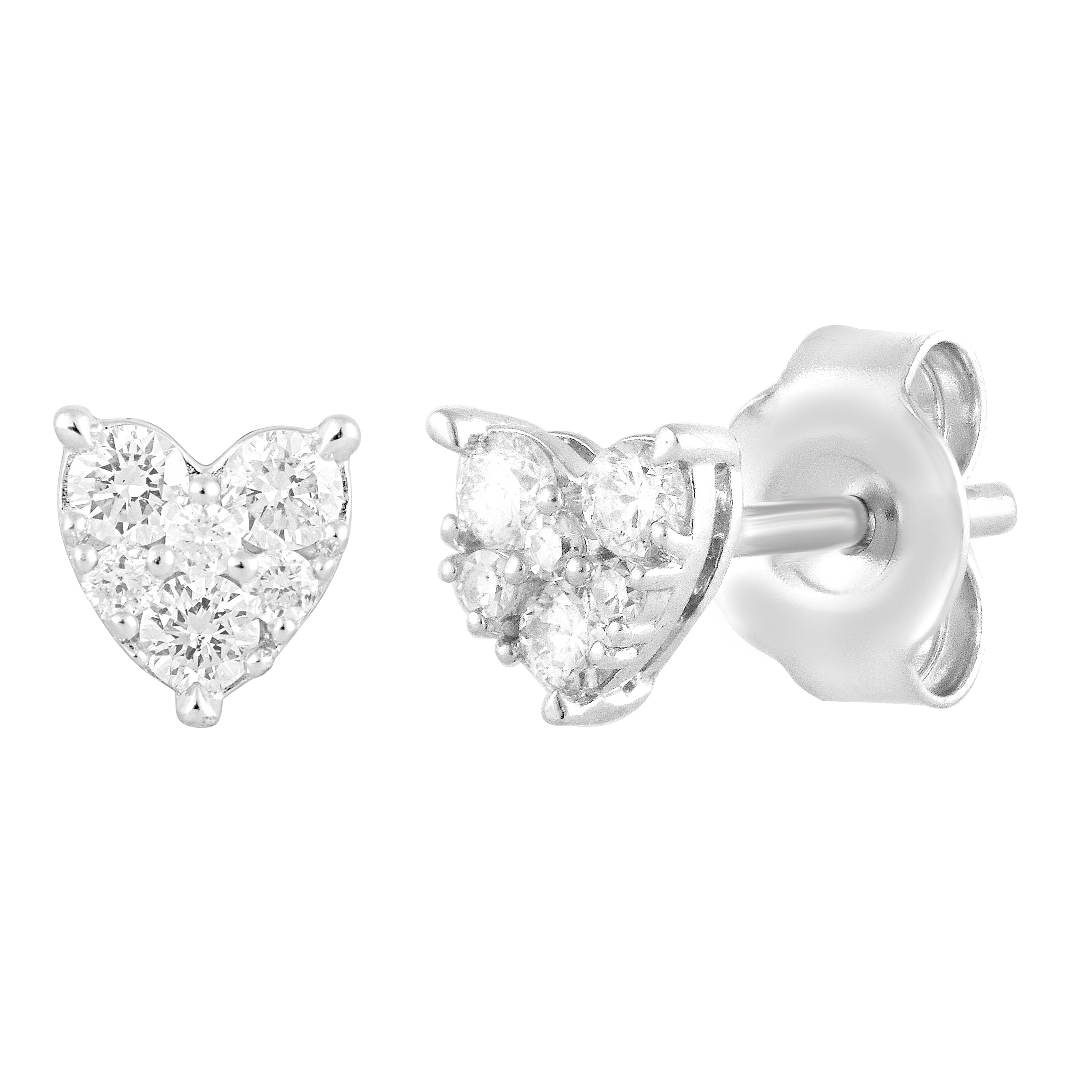 UNIQUE MOMENTS 1/5 Ct Round Lab Grown Diamond Heart Stud Earring in Silver for Women (H-I, SI-I1)