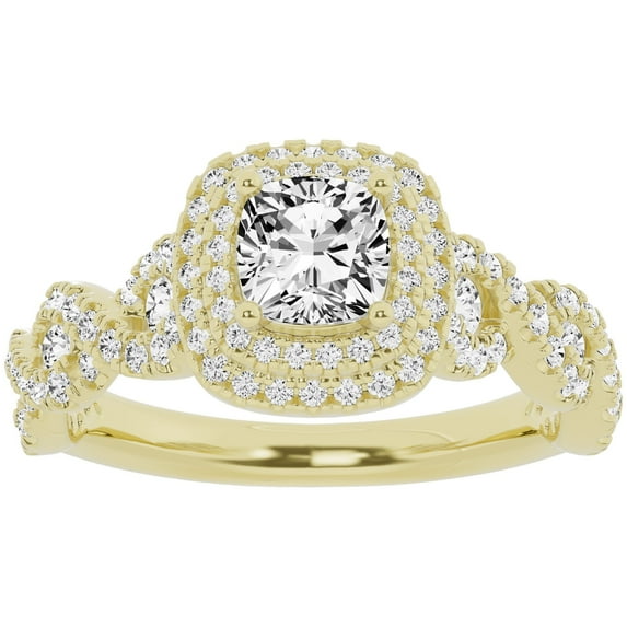 Unique Moments 1.5 ct Lab Grown Cushion Cut Diamond Engagement Ring 10K Yellow Gold