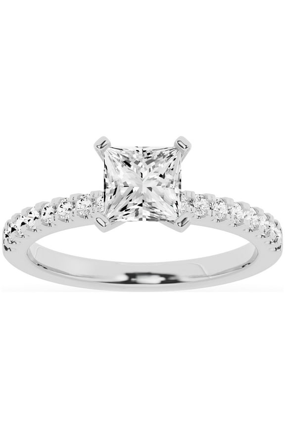 Unique Moments 1.50 Ct Diamond Solitaire With Accents Princess Engagement Ring 10k White Gold