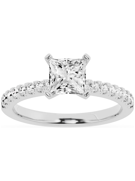 Unique Moments 1.50 Ct Diamond Solitaire With Accents Princess Engagement Ring 10k White Gold