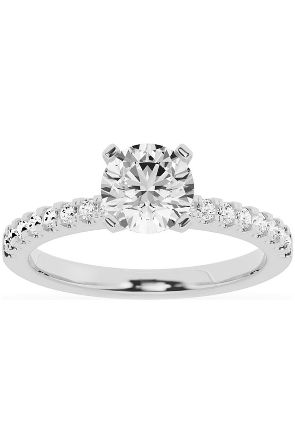 Unique Moments 1.50 Ct Diamond Solitaire With Accents Round Engagement Ring 14K White Gold