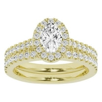Unique Moments 1.50 Ct Lab Grown Oval Halo Diamond Engagement Matching Wedding Ring Set 10K Yellow Gold