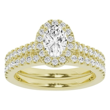 Unique Moments 1.50 Ct Lab Grown Oval Halo Diamond Engagement Matching Wedding Ring Set 10K Yellow Gold
