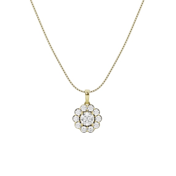 Unique Moments 1.50 Ct Lab-Grown Round Halo Diamond Pendant Necklace 14K Yellow Gold