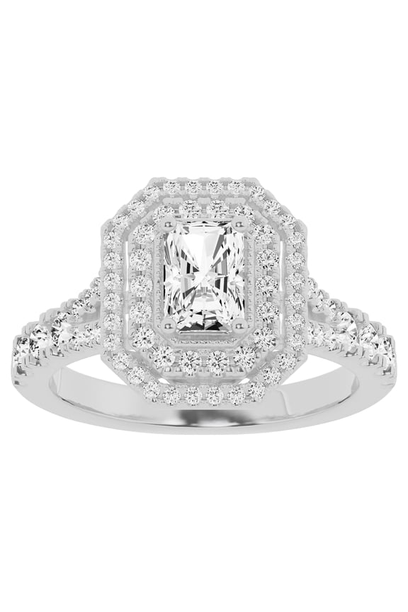Unique Moments 1.50 Ct Lab Grown Split Shank Radiant Halo Diamond Engagement Ring 14K White Gold