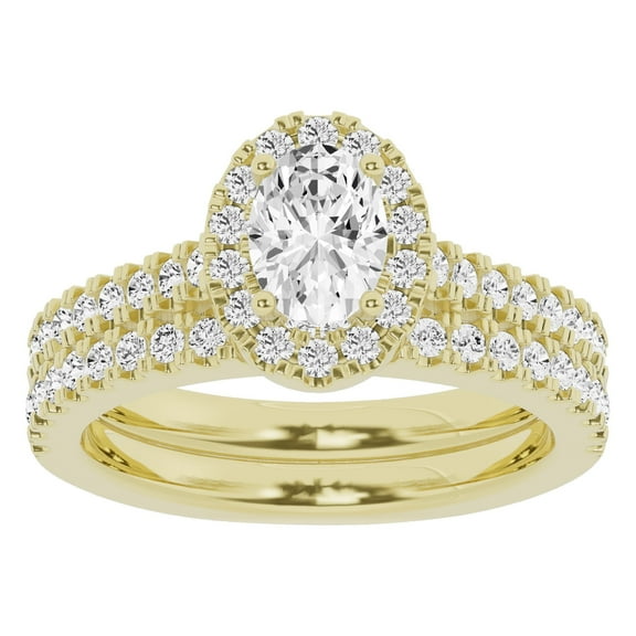 Unique Moments 1.50 Ctw Lab Grown Oval Halo Diamond Engagement Matching Wedding Ring Set 10K Yellow Gold