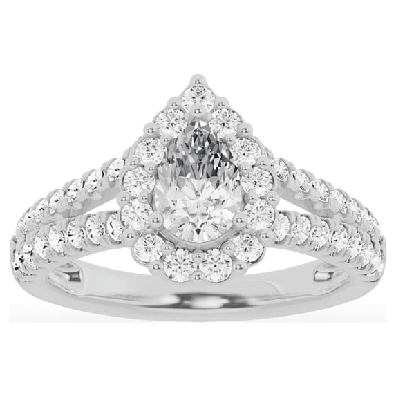 Unique Moments 1.50 Ctw Lab-Grown Pear Split Shank Halo Diamond Engagement Ring 14K White Gold