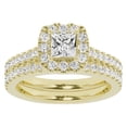 thumbnail image 1 of Unique Moments 1.50 Ctw Lab Grown Princess Halo Diamond Engagement Matching Wedding Ring Set 10K Yellow Gold, 1 of 5