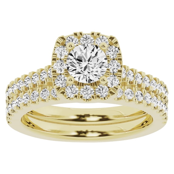 Unique Moments 1.50 Ctw Lab Grown Round Halo Diamond Engagement Matching Wedding Ring Set 10K Yellow Gold