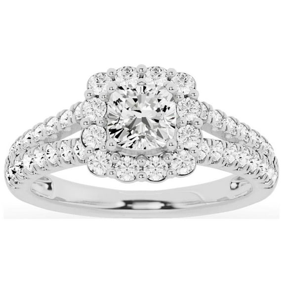 Unique Moments 1.50 ct Lab Grown Cushion Halo Diamond Engagement Ring Split Shank 10k White Gold