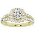 thumbnail image 1 of Unique Moments 1.50 ct Lab Grown Cushion Halo Diamond Engagement Ring Split Shank 14K Yellow Gold, 1 of 7