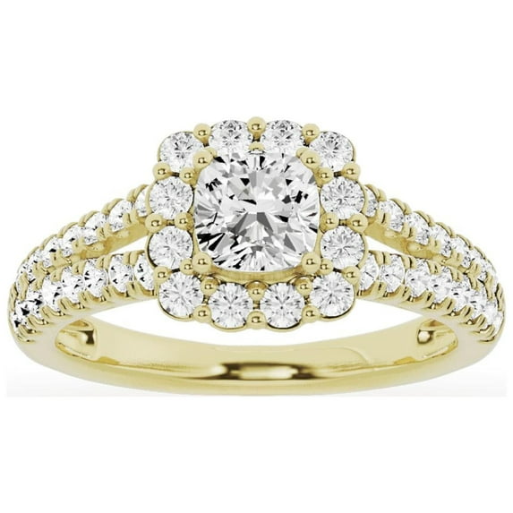 Unique Moments 1.50 ct Lab Grown Cushion Halo Diamond Engagement Ring Split Shank 14K Yellow Gold