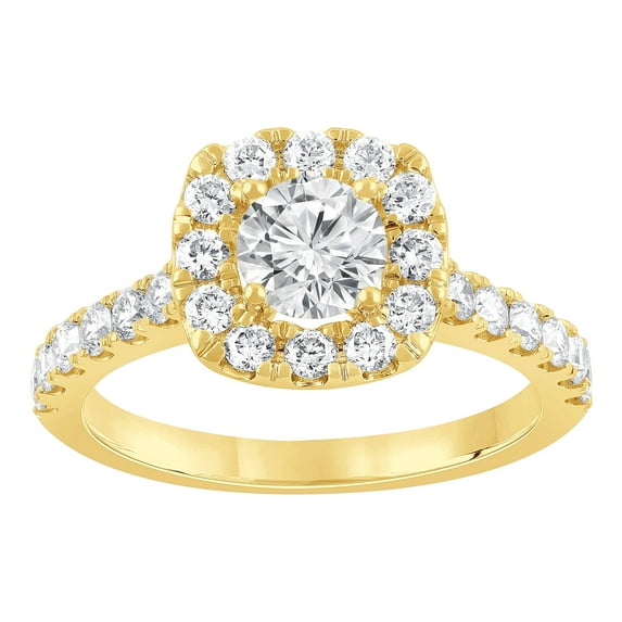 Unique Moments 1.50 ct Lab Grown Diamond Cushion Halo Engagement Ring in 10K Yellow Gold