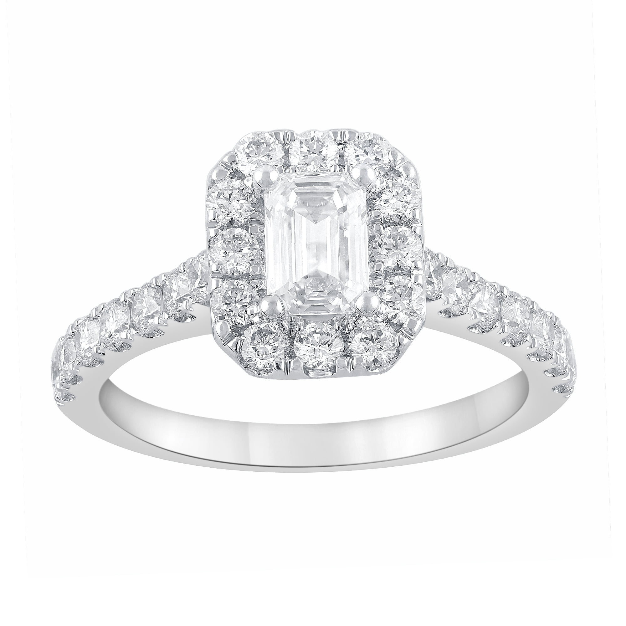 Unique Moments 1.50 ct Lab Grown Diamond Halo Emerald Engagement Ring in 14K White Gold