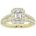 thumbnail image 1 of Unique Moments 1.50 ct Lab Grown Emerald Halo Diamond Engagement Ring Split Shank 14K Yellow Gold, 1 of 7