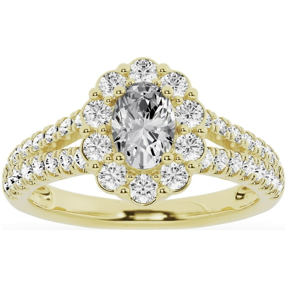 Unique Moments 1.50 ct Lab-Grown Oval Split Shank Halo Diamond Engagement Ring 14K Yellow Gold