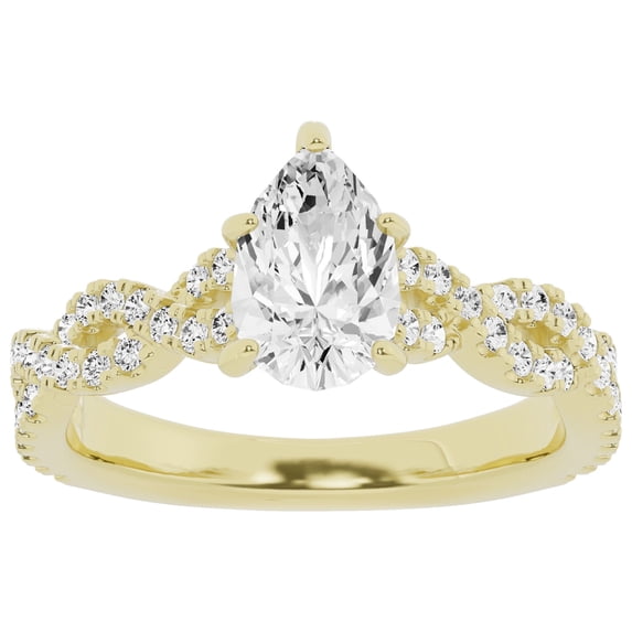 Unique Moments 1.50 ct Lab Grown Pear Diamond Infinity Solitaire Engagement Ring 14K Yellow Gold