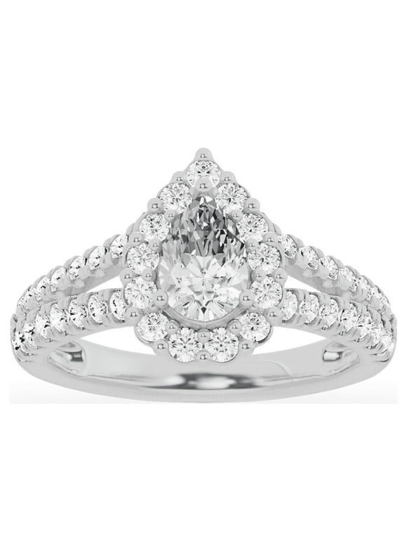 Unique Moments 1.50 ct Lab-Grown Pear Split Shank Halo Diamond Engagement Ring 14K White Gold