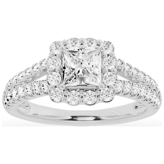 Unique Moments 1.50 ct Lab Grown Princess Halo Diamond Engagement Ring Split Shank 14K White Gold