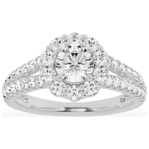 Unique Moments 1.50 ct Lab-Grown Round Split Shank Halo Diamond Engagement Ring 10k White Gold
