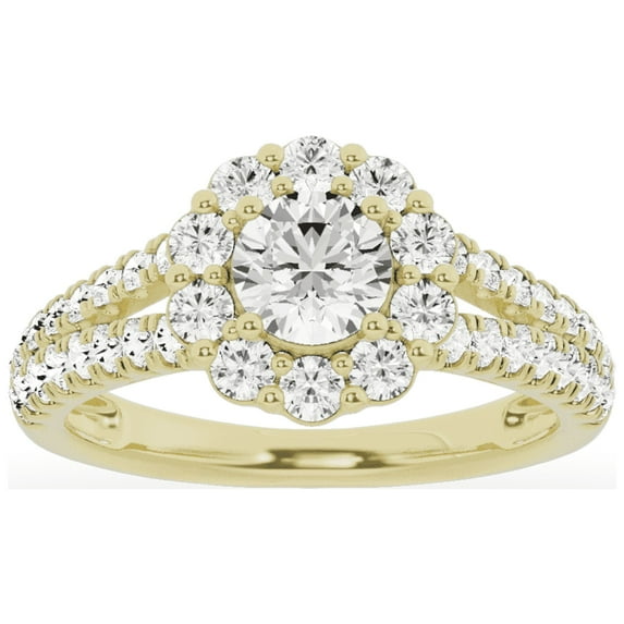 Unique Moments 1.50 ct Lab-Grown Round Split Shank Halo Diamond Engagement Ring 14K Yellow Gold