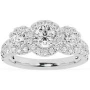 UNIQUE DESIGNS INC. Unique Moments 1.5ct Lab Grown 3 Stone Halo Diamond Engagement Ring 10K White Gold